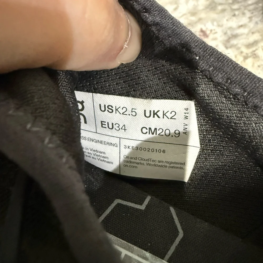On Running Kids Black Athletic Sneakers